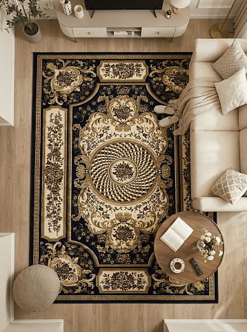 Российский прямой бежевый ковер акварель 20685