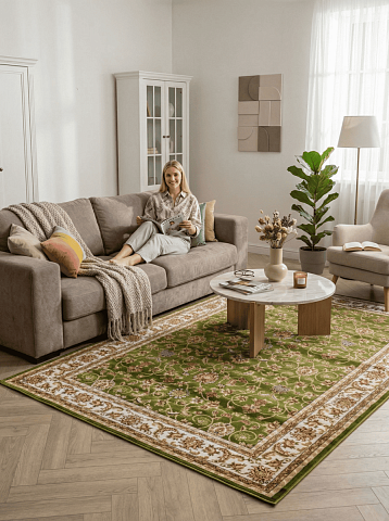 Российский прямой бежевый ковер акварель 20624