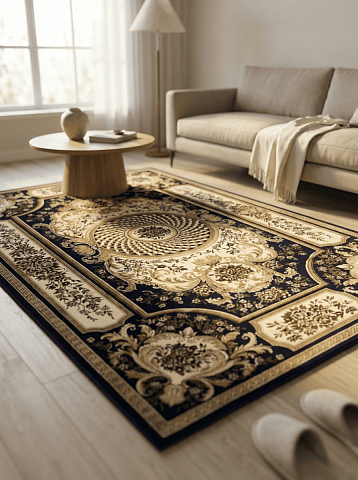 Российский прямой бежевый ковер акварель 20685