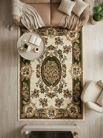 Российский прямой зеленый ковер акварель 20611