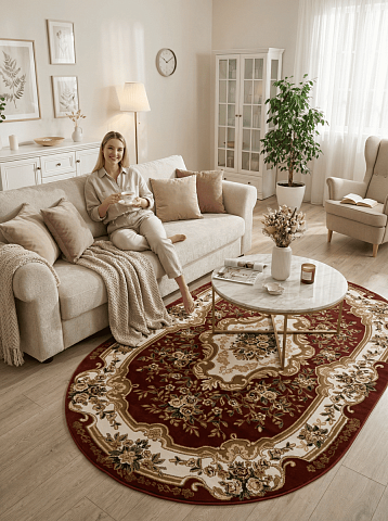 Российский овальный зеленый ковер акварель 20606