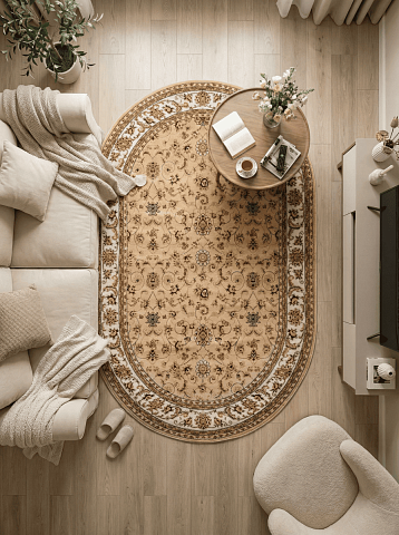 Российский овальный бежевый ковер акварель 20624