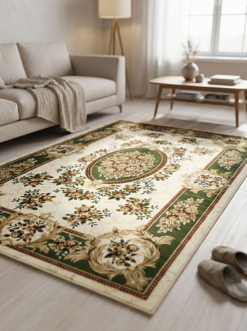 Российский прямой зеленый ковер акварель 20611