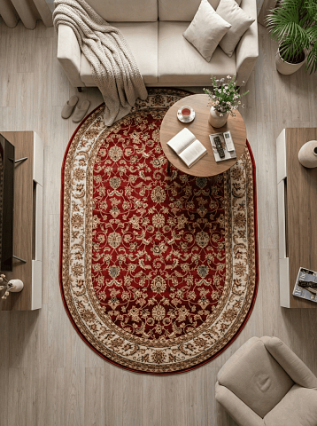 Российский овальный бордовый ковер акварель 20624