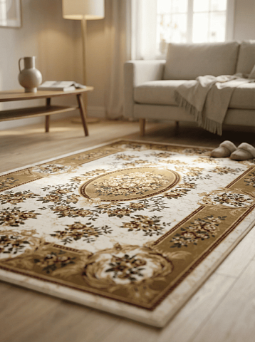 Российский прямой бежевый ковер акварель 20611