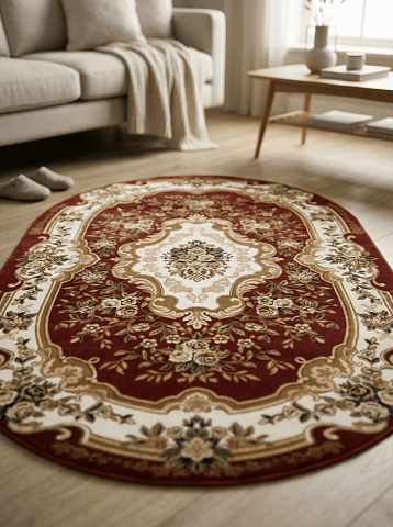 Российский овальный зеленый ковер акварель 20606