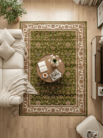 Российский прямой бежевый ковер акварель 20624