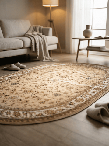 Российский овальный бежевый ковер акварель 20624