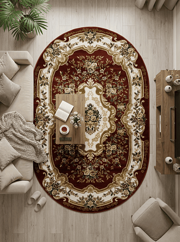 Российский овальный зеленый ковер акварель 20606