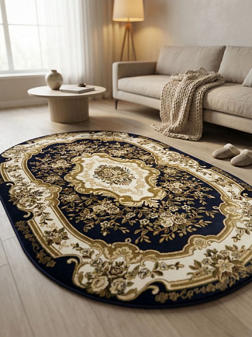 Российский овальный синий ковер акварель 20606