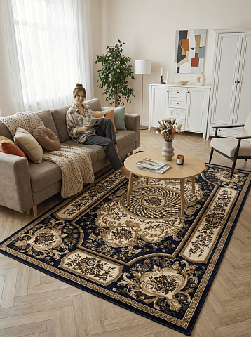 Российский прямой бежевый ковер акварель 20685