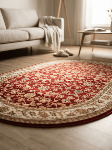 Российский овальный бордовый ковер акварель 20624