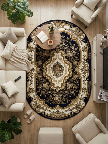 Российский овальный синий ковер акварель 20606