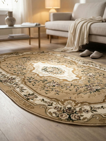 Российский овальный бежевый ковер акварель 20606