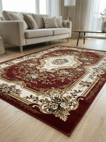Российский прямой бордовый ковер акварель 20606