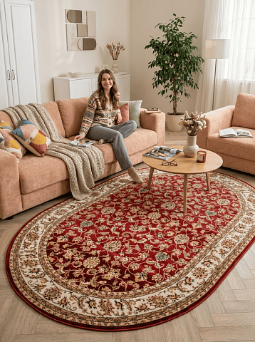 Российский овальный бордовый ковер акварель 20624