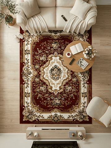 Российский прямой бордовый ковер акварель 20606