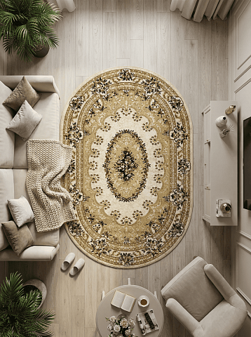 Российский овальный бежевый ковер акварель 20636