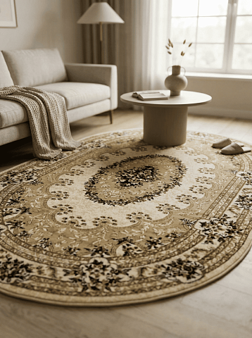 Российский овальный бежевый ковер акварель 20636